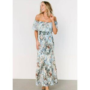 Baltic Born Dress Womens Blue Amalfi Smocked Floral Print Maxi Dress Size Large